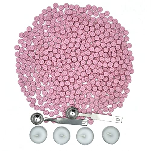 600 Piezas Perlas de Cera de Sellado, Kit de Lacre de Sellado Girasol con 2 Cucharas de Fusión y 4 Velas de Té, Cuentas de Sello de Cera para Sellar y Decorar Cartas e Invitaciones (Rosa) Cover