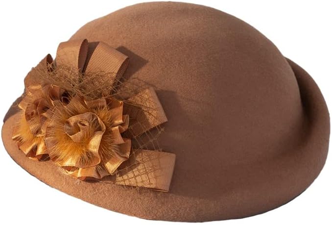 ORIDOOR Women Vintage 100% Wool Felt Flowers Bucket Cloche Bowler Hat Church Wedding Beret Hat - Image 3