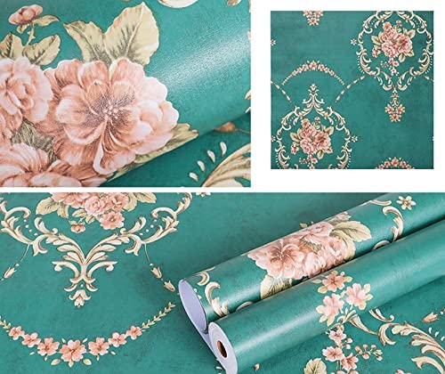 Image of Green Floral Peel and Stick Wallpaper Elegant Lillies Bedroom LIVINGROOM PVC SELF Adhesive Wallpaper 200 * 45CM-9SQFT (European Style Green Floral)