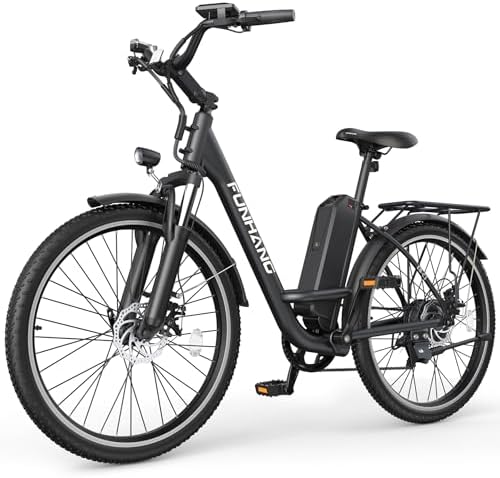Funhang Electric Bike for Adults, 1000W Peak Ebike, 21.7MPH 50Miles City Cruiser Ebikes, 26" Step Thru Electric Bicycle with 48V Removable Battery, Adjustable Stem, Rear Rack,7 Speed, UL2849 Certified