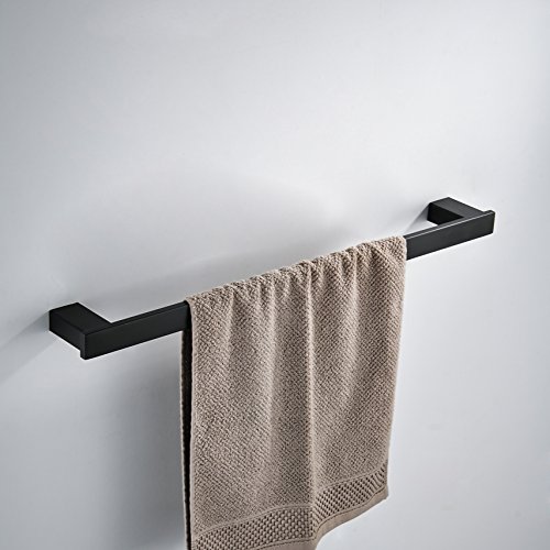Hiendure 4-Piece Bathroom Accessory Set, Towel Bar, Toilet Paper Holder, Towel Rack,Robe Hook Included-304 Stainless Steel Black Painted Wall Mount #TOP2