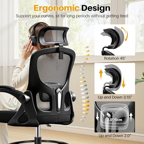 Image of Drafting Chair, Tall Office Chair for Standing Desk, Ergonomic High Back with Headrest, Lumbar Support, Foot Ring and Flip-up Armrests, Black