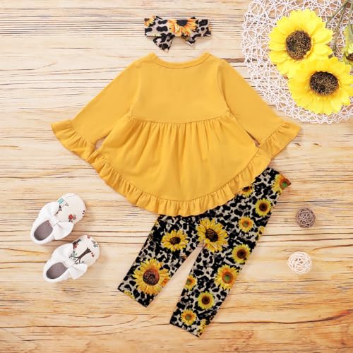 Kucnuzki Baby Girl Clothes Toddler Girl Outfit Ruffle Sleeve Shirt Floral Pant Set Fall Winter Clothing for Girl4