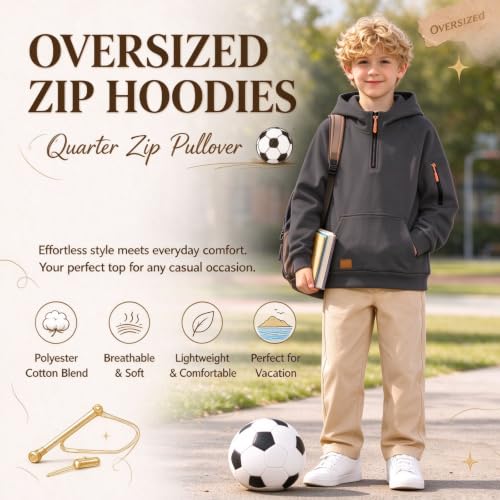 Hoodies for Boys Quarter Zip Sweatshirt Casual Fleece Hooded Pullover Tops - image 4