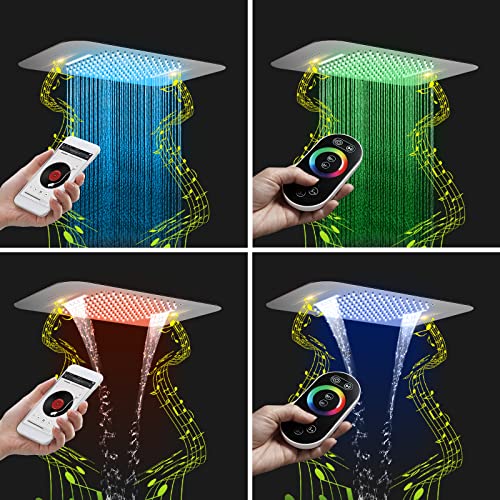 Luxury Led Shower System, Bluetooth Control Smart Music Thermostatic Rain Shower Set With Multi-Function Remote Control 580×380Mm #TOP5