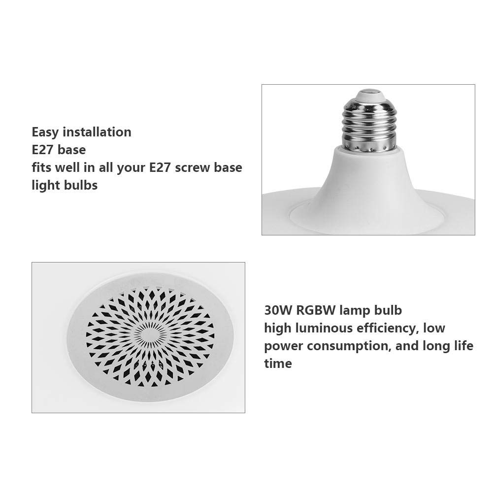 Ichiias Lámpara LED 30W E27 RGBW Bombilla Control remoto Altavoz Bluetooth Reproductor de música AC85-260V