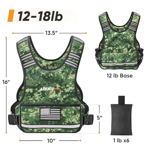 Image of APEXUP Adjustable Weighted Vest, 4-10lb /12-18lb /20-32lb Vest with 6 Ironsand Weights and Large Pocket, Weight Vest for Men Women Strength Training, Running, Walking