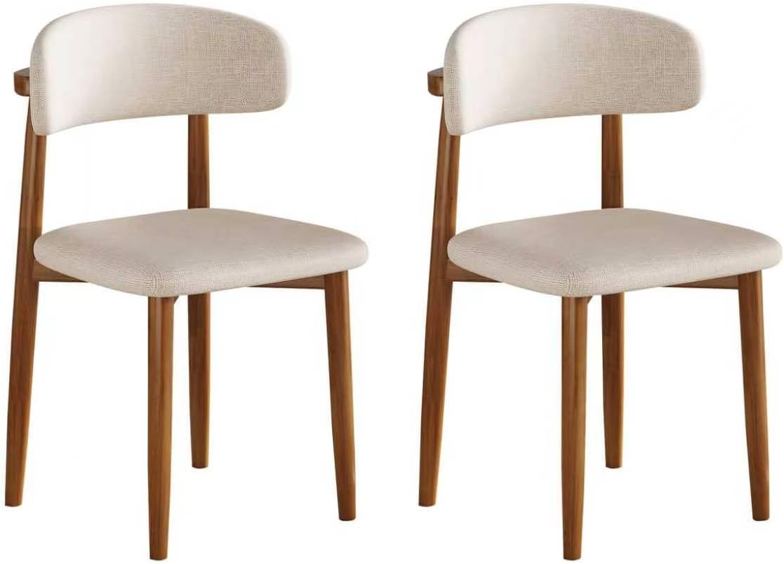 Wooden Dining Chairs Set of 2 Mid Century Modern Upholstered Farmhouse Dining Room Chair with Solid Wood Legs, Fabric Kitchen Side Chairs with Ergonomic Curved Backrest