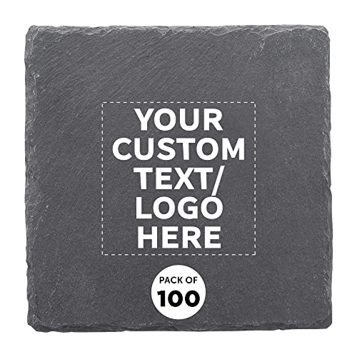 Custom Sohag Square Slate Coasters Set of 100, Personalized Bulk Pack - Table Decor, Kitchen Decor, Wedding Favors - Black