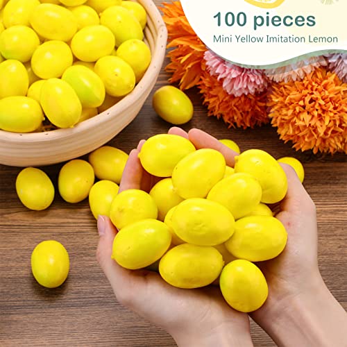 100 Pcs Mini Artificial Lemon Fake Fruit Lemon Faux Artificial Simulation Lemon Summer Realistic Kitchen Fruit Decor Lifelike Lemon Decoration For Home Kitchen Table, 1.2 X 1.8 Inch(Yellow) #TOP2