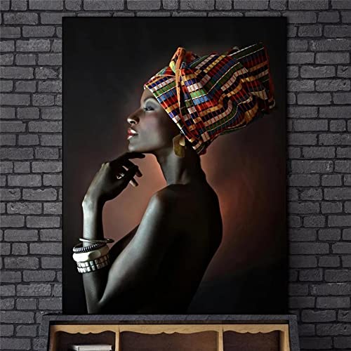 Affiches et impressions de portrait d'art africain sur toile avec cadre 90x125