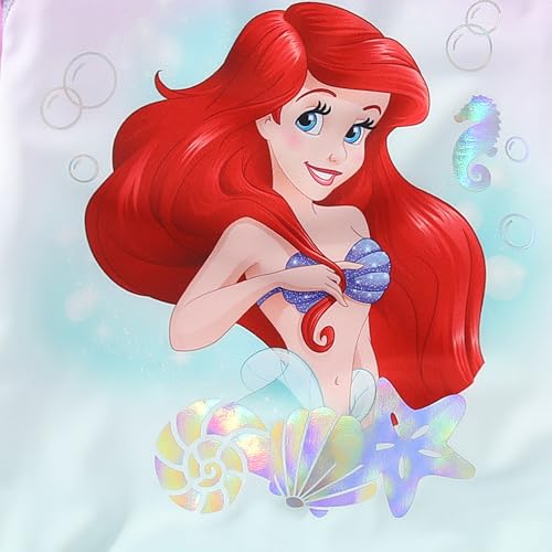 Disney The Little Mermaid Girls UPF 50+ One Piece Long Sleeve Rash Guard Bathing Suit for Toddler and Big Kids3