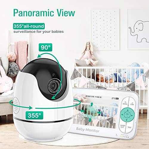 Video Baby Monitor, OMORC 5\" 720P HD Display Baby Monitor with Camera and Audio, IPS Screen, 1000ft Range, Two-Way Audio, Night Vision and Temperature Monitor, Baby Camera with Optical Lens - Thumbnail 6