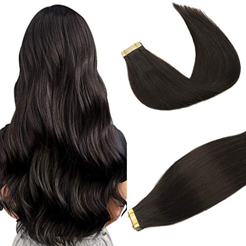 Labeh Tape in Extensions Human Hair Dark Brown 16 Inch 50g 20pcs Real Natural Hair Extensions Tape in Seamless Straight Remy Hair Extensions Tape in Natural Hair