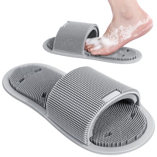 Enhon 2 Pack Shower Foot Scrubber, Silicone Foot Brush Cleaner with Non Slip Suction Cups, Clean, Exfoliate and Massage Feet No Bend in The Shower or Bath, Relax Your feet and Eliminate Fatigue