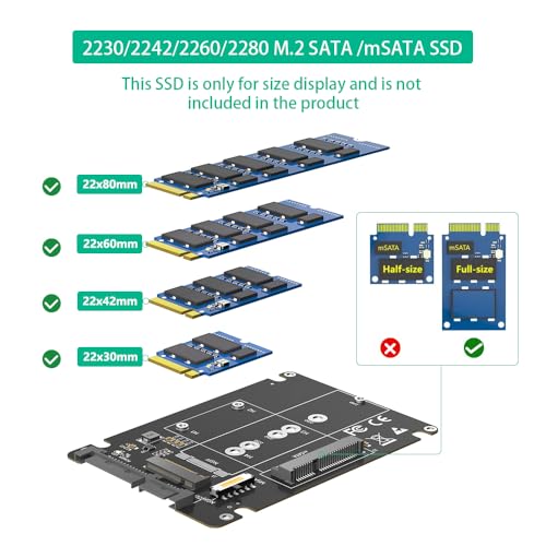 Adaptador 2 en 1 M.2 NGFF Key B y mSATA SSD a SATA III 2.5" miniatura 6