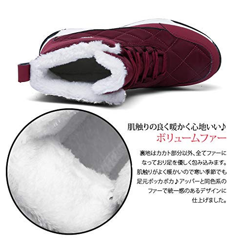 [Zcoli] スノーブーツ レディース 軽量 裏起毛 防寒靴 防滑 防寒 コンフォートシューズ 厚底 雪用 ショート ブーツ 冬用 通学 通勤 レッド 24cm 3枚目