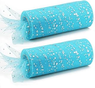 Soft Tulle Fabric Roll with Shiny Sequins 6 Inch 25 Yards 2 Pack (Blue)