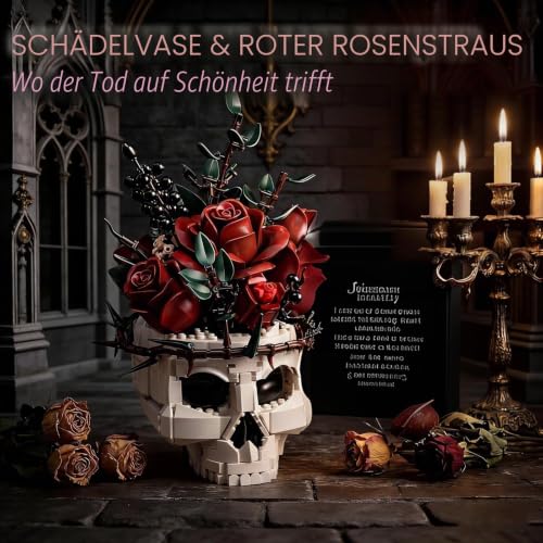 Goldlife Klemmbausteine Blumen – Rosen mit Totenkopf-Vase – Bild 5