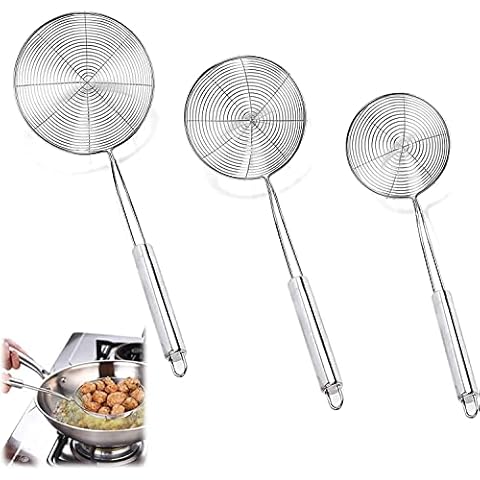 LYTIVAGEN 3 PCS Spider Strainer Skimmer with Handle Strainer Ladle Stainless Steel Wire Skimmer Spoon for Kitchen Frying Food, Pasta, Spaghetti, Noodle (3 Sizes) Cover