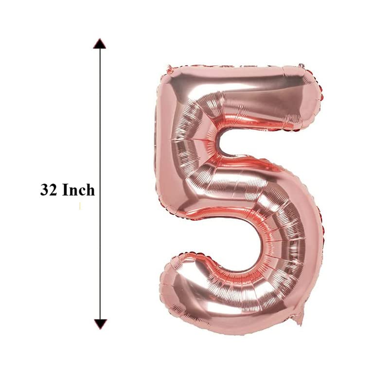 Image of Bubblebells Rose Gold 32 Inches 5 Numbers Shape Large Big Foil Helium Balloons for Party Decorations in Happy Birthday Anniversary Office Items Materials Set Pack
