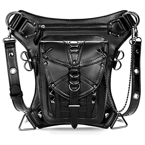 Waist Bag Fanny Pack Motorcycle Drop Leg Bag Thigh Hip Pouch Messenger Leather Crossbody Shoulder Purse Wallet Pocket, Black 064, M Cover