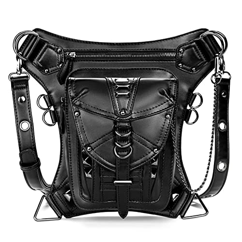 Waist Bag Fanny Pack Motorcycle Drop Leg Bag Thigh Hip Pouch Messenger Leather Crossbody Shoulder Purse Wallet Pocket (Black 064)