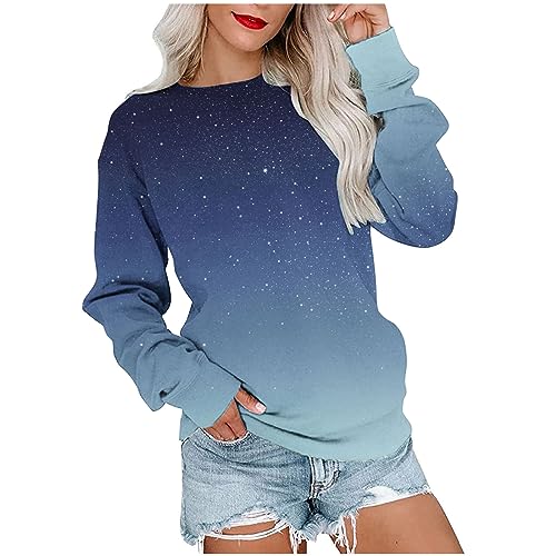 Ceboyel Long Sleeve Shirts for Women Crewneck Sweatshirt Pullover Casual Long Sleeve Tops Trendy Loose Fit Fall Clothing 2023 Teacher Sweatshirts for Women Blue L