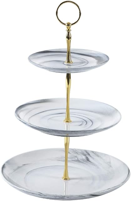 YOLIFE 3 Tier Cake Stand, Porcelain Marbled Afternoon Tea Cupcake Stands for Party, Wedding Gathering