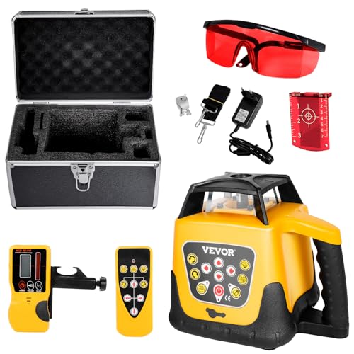 VEVOR Kit Niveau Laser Rotatif Autonivelant 360°, Portée 300 m, Faisceau Rouge, Inclinaison Réglable, Angle de Balayage Flexible, Étanchéité IP54, Précis, avec Récepteur, Télécommande, Étui Transport