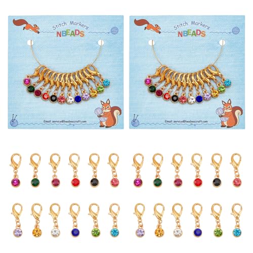 NBEADS 24 Pcs Birthstone Theme Stitch Markers, Alloy Crochet Stitch Marker Charms Locking Stitch Marker Knitting Handmade Gift f