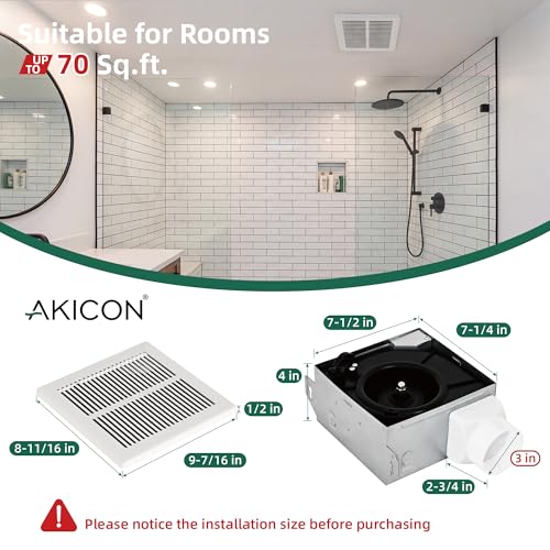 Image of Akicon Bathroom Exhaust Fan 3 Inch, 70 CFM Quiet Bathroom Vent Fan
