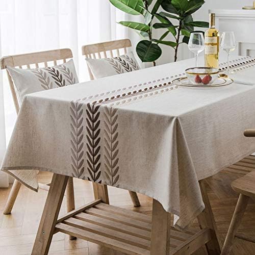 AMZALI Water Proof Table Cloth Elegant Embroidery Leaf Pattern Wrinkle Free Heavy Weight Cotton Linen Tablecloth Decorative Fabric Table Cover for Outdoor and Indoor (Rectangle,53 x 70 Inch)