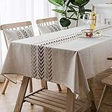 AMZALI Elegant Embroidery Spill-Proof Water Resistance Table Cloth Wrinkle Free Heavy Weight Cotton