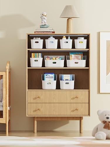 Miniatura 5 de Contenedores de plástico blancosorganizadores de almacenamiento, cestas de despensa, contenedores para estantes, organizador y almacenamiento para