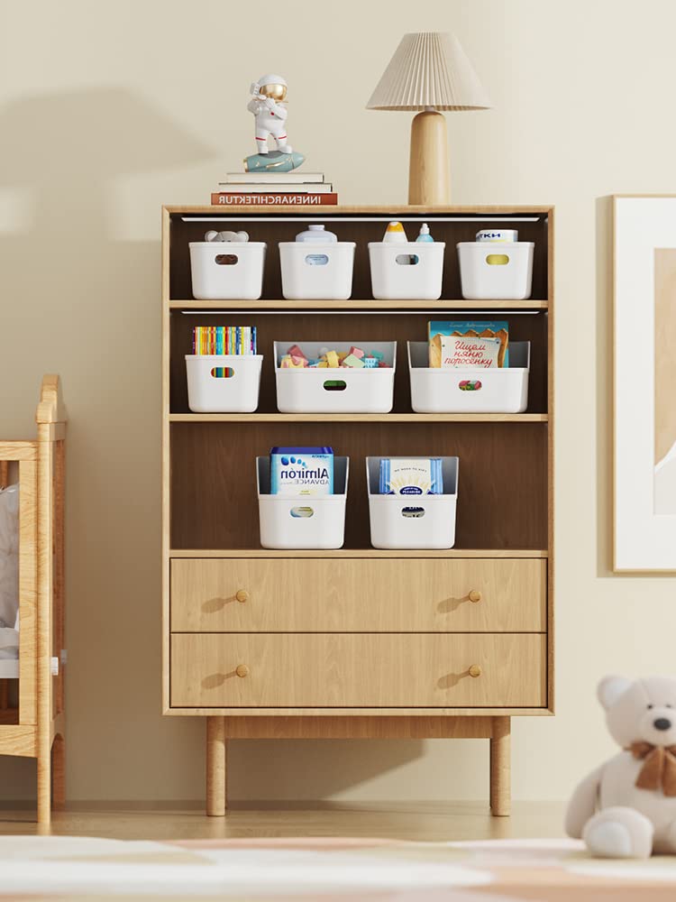 Weiße Kunststoffbehälter/Aufbewahrungs-Organizer – Speisekammerkörbe, Behälter für Regale, Organizer und Aufbewahrung für Badezimmer, Schlafzimmer, Küche und mehr – kleine Größe (9 Stück)