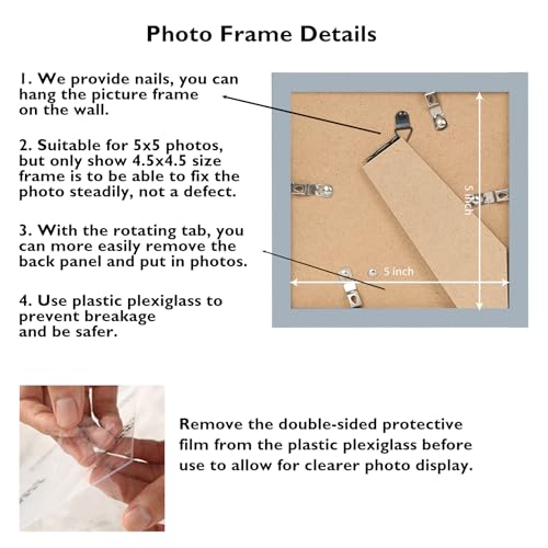 Image of JCJMY 5x5 Picture Frame for Wall Hanging or Tabletop, Wall Mounting Horizontally or Vertically, 5 x 5 Square Wall Gallery Poster Photo Frame with Shatter Resistant Plexiglass, Rustic White