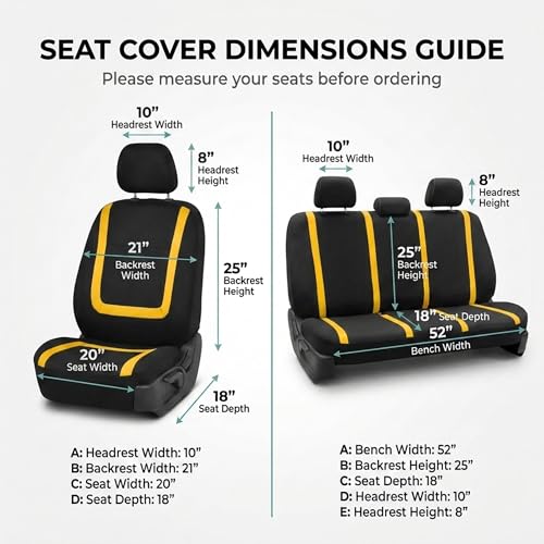 Image of FH Group Car Seat Covers Full Set Cloth - Universal Fit Automotive Seat Covers, Low Back Front Seat Covers, Solid Back Seat Cover, Washable Car Seat Cover for SUV, Sedan and Van Yellow
