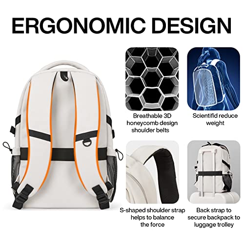 Mixi Travel Laptop Backpack, Lightweight Durable Bookbag Men Woman 15.6" Computer Bag, Water Resistant Outdoor Hiking Backpacks With Multifunction Pockets, 17 Inch, Beige #TOP4