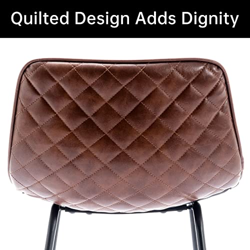 Urban Armless Bar Chairs, Modern Industrial Faux Leather Dining Chairs Set Of 2,Barstools With Backs Quilting Tall Stool For Kitchen Counter,Home And Restaurants Indoor Outdoor,30",Red Brown #TOP3
