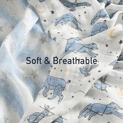 Image of GLLQUEN BABY Muslin Swaddle Blankets 4-Pack Breathable Receiving Blankets (35 inch x 40 inch) Soft Baby Blankets for Girls and Boys Newborn Essentials Muslin Burp Cloths Swaddle Wrap Baby Gift(Star)