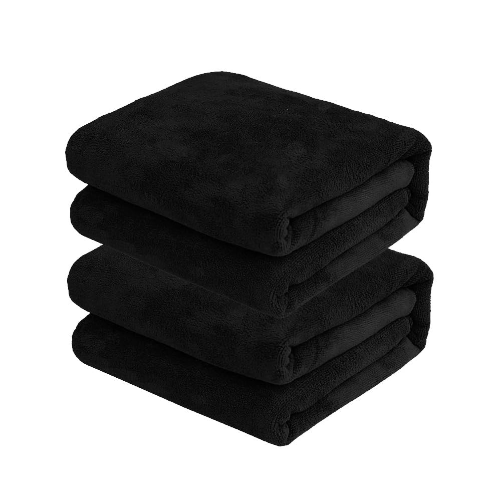 Fabienne2-Piece Microfiber Bath Towel 70 * 140cm, Soft, Durable, Super Absorbent and Fast Drying Microfiber Towel, No Fading Multipurpose Use for Sports, Travel, Fitness, Cleaning and Yoga (Black)