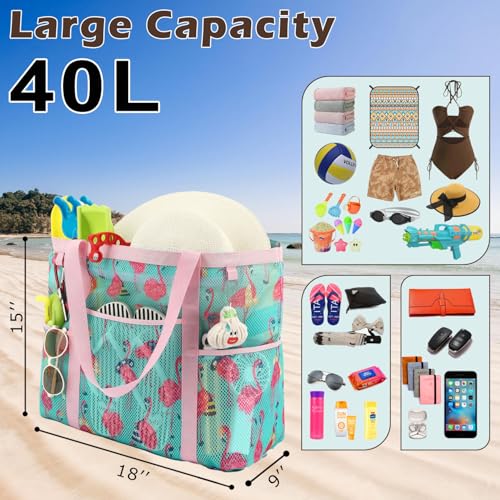 Image of Fammart Large Mesh Beach Bag for Women, Oversized Beach tote Swim Pool Bag