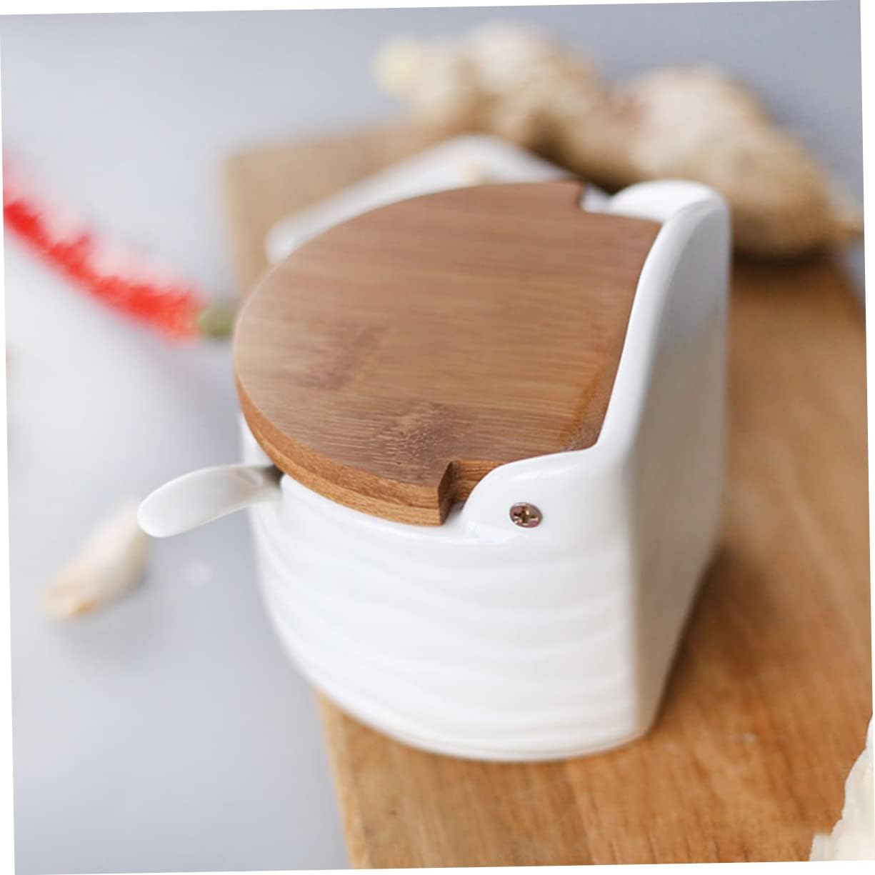 Spice Jar Condiment Spice Pot Seasoning Pots Kitchen Serving Canister Condiment Jars Ceramic Cruet Condiment Container Bottles Empty Jars Seasoning Box Wooden Semicircle (A