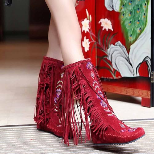 Bottes au genou tendance à franges pour femme - Chaussures d'hiver plates confortables