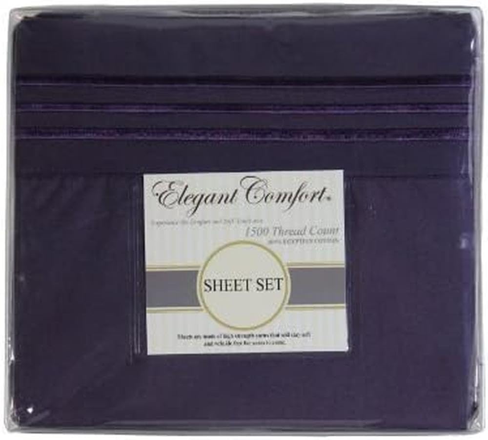 Parure de lit égyptien anti-plis 1500 fils California King prune violet