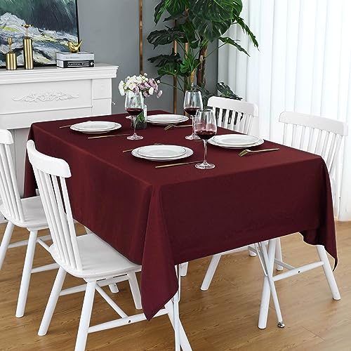 Image of FOLINS&HOME Burgundy Rectangle Waterproof Tablecloth, 60 x 120 Inch | Wrinkle Free Polyester Table Cloths, Spillproof Heavy Duty and Washable Table Cover for Party, Banquet - Rectangular /Oblong