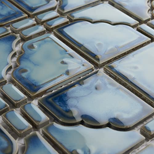 Somertile Moonbeam Diva Blue 11.75" X 11.75" Porcelain Mosaic Tile #TOP3