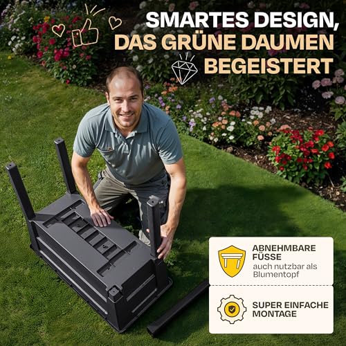 Foto von Ondis24 Garten Hochbeet Blumenkübel Victoria für Balkon, Pflanzkasten mit Gewächshaus, Volumen 50 L, Wasserspeicher, Tröpfchenbewässerung, abnehmbare Füße, Outdoor geeignet (Anthrazit)