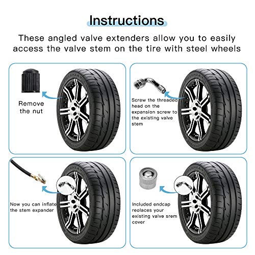 Image of Mellbree 6-Pack Valve Stem Extenders, 45 Degree 90 Degree 135 Degree Schrader Tire Valve Extension Compatible for Dual Wheels Passenger Cars, RV, Stroller, Bicycles, Motorcycles and Trailers